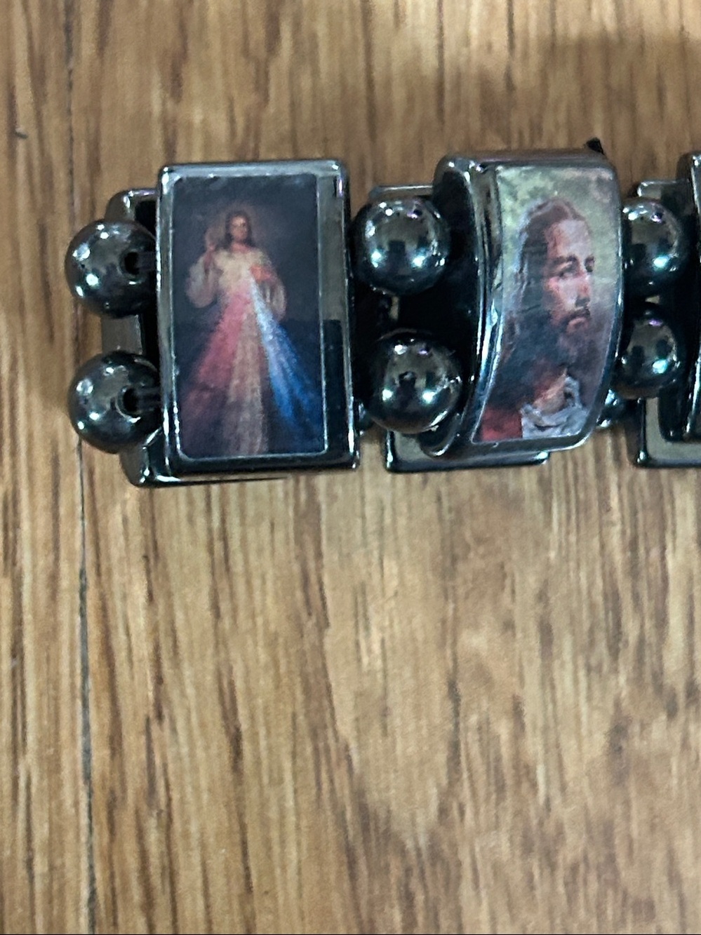 Religious Image Stretch Bracelet - Pewter Tones